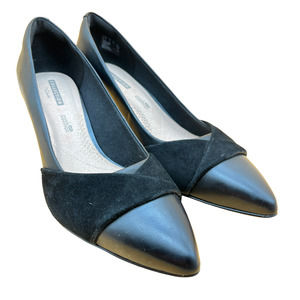 Clarks Linvale Vena Pump Black Leather Suede Pointed Toe Kitten Heel 8.5 M